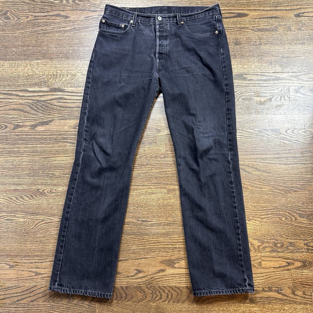 Levis 501 Jeans Men 36x34 Black Straight Denim Distressed Button Fly Vintage 90s